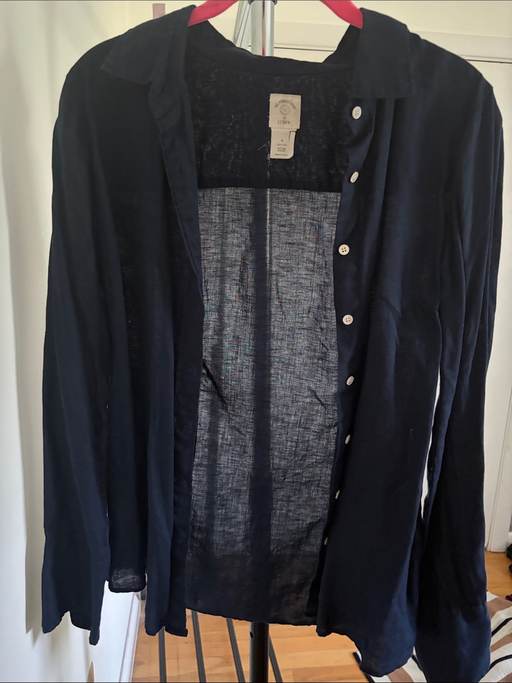 J Crew 100% Linen Perfect Shirt - Navy Button-Up